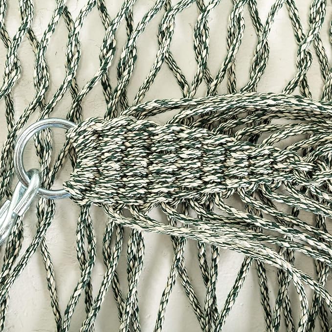 Hatteras Hammocks Small Green Oatmeal Heirloom Tweed DuraCord Rope Hammock – 11 ft. x 45 in., 450 lb Capacity, Cumaru Spreader Bar, Zinc-Plated Hardware, Handcrafted in The USA