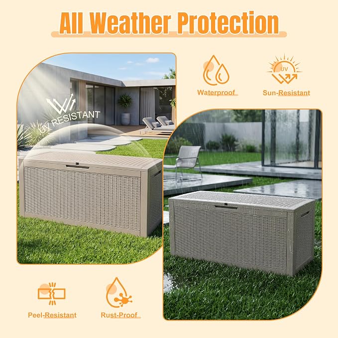 Outdoor Storage Box-160 Gallon Resin Deck Box,Waterproof & UV Resistant Lockable Package Delivery Bin,Toy Cabinet for Indoor & Outdoor