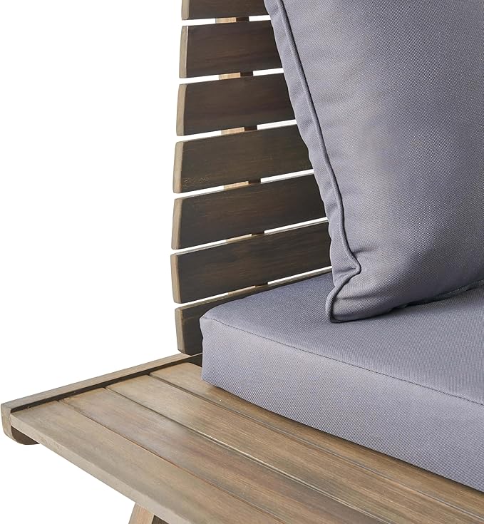 Christopher Knight Home Sedona Outdoor Acacia Wood 6 Seater Chair Loveseat Cushions Chat Patio Furniture Conversation Sets with Coffee Table, 37 "W x 28.25 "D x 29.5 "H, Gray + Dark Gray