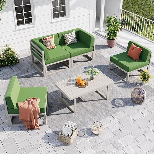 UDPATIO Aluminum Patio Furniture Set, Modular Oversized Outdoor Sectional of Olefin 5 inch Thick Cushion, Coffee Table and Waterproof Cover, Patio Conversation Sets for Porch, Deck
