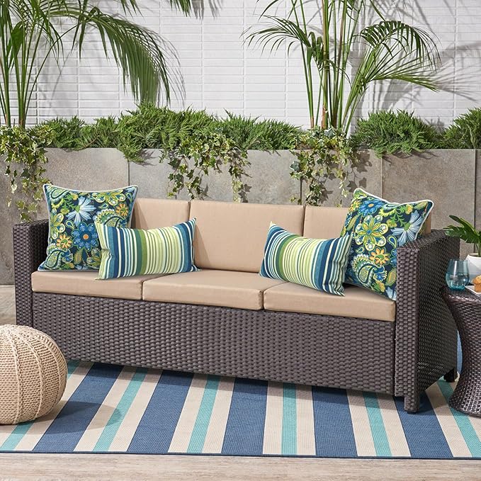 Outdoor Throw Pillow Covers Pack of 2, Decorative Water Repellent Square Pillow Cases with Piping 18x18 Inch, Wonder Garden