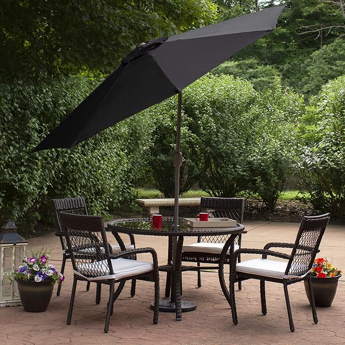 Northlight 9ft Outdoor Patio Market Umbrella with Hand Crank and Tilt, Black