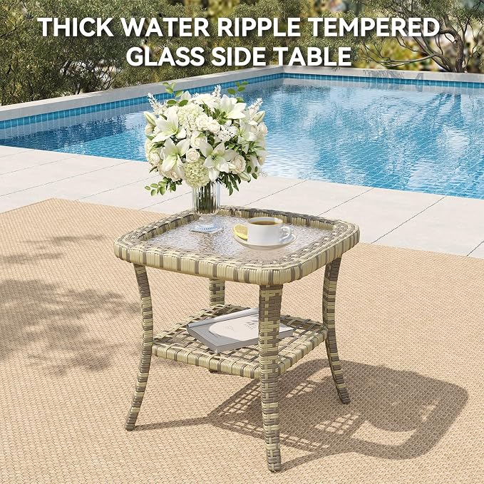 LazySunsets 12 Piece Outdoor Patio Furniture Set with 44'' Fire Pit Table, Wicker Rattan Outdoor Furniture with High Back Swivel Rocker Chairs, Outdoor Sofa Set with Thick Cushions & Ottoman, Grey