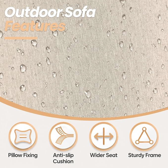 Metal Patio Furniture Set, 4 Piece Outdoor Sectional Conversation Sofa Set, 3-Seat Sofa w/2 Single Sofas and Coffee Table, Garden, Porch, Balcony, Deck, Sand