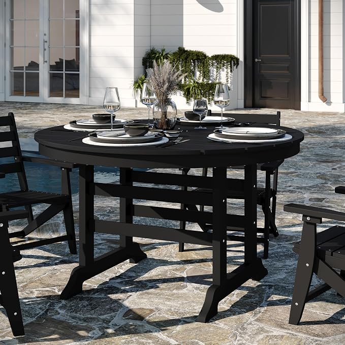Flash Furniture Colonel Outdoor Dining Table for 4, Commercial Grade All-Weather Recycled HDPE Adirondack Style Table, UV Fade Resistant, 48" Round, Black