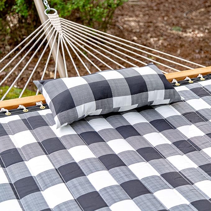 Castaway Living Large 2-Person Quilted Hammock with Stand & Pillow – Buffalo Plaid, 10 ft. L x 52 in. W, 350 lb Capacity, Weather-Resistant Polyester, Portable Space-Saving Frame