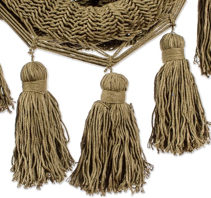 NOVICA Artisan Handmade Cotton Hammock Swing Tasseled Rope Mayan from Mexico Green Solid Tropical Decor 'Ocean Seat in Olive Green' (Single)