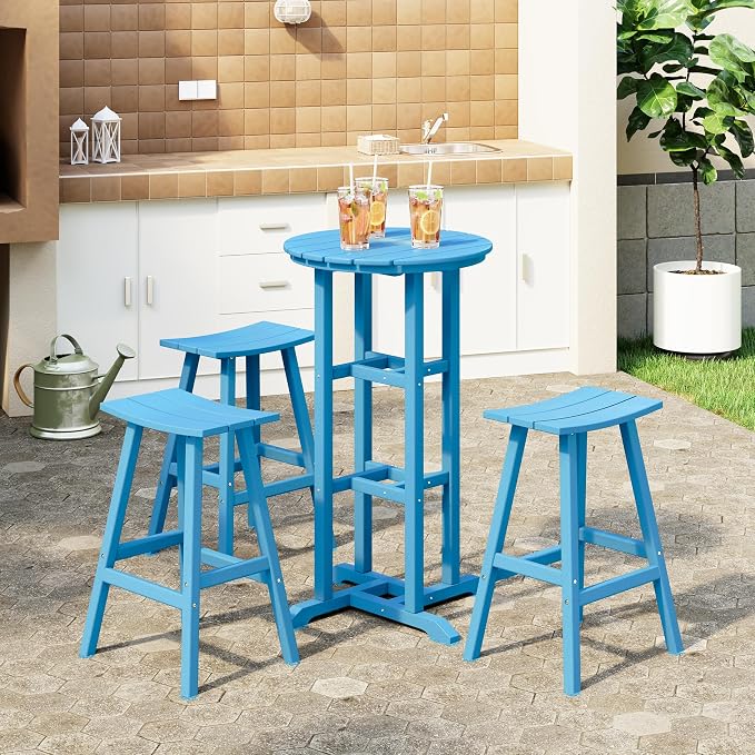 Costaelm Outdoor Bar Table, 42" Counter Height Round Patio Cocktail Bar Table, Patio Bar Table Bistro Dining Table Pub Table for Front Porch Deck, Backyard, Garden, Pacific Blue