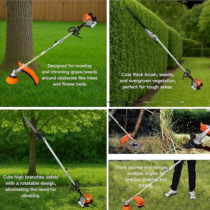 33cc 2-Cycle Gas Multi-Trimmer | 10-in-1 String Trimmer w/Rotatable 40” Pole Saw, Weed Eater Weed Wacker, Brush Cutter & Hedge Trimmer Gas for Lawn, Yard, Garden Care, All-in-one Garden Tool
