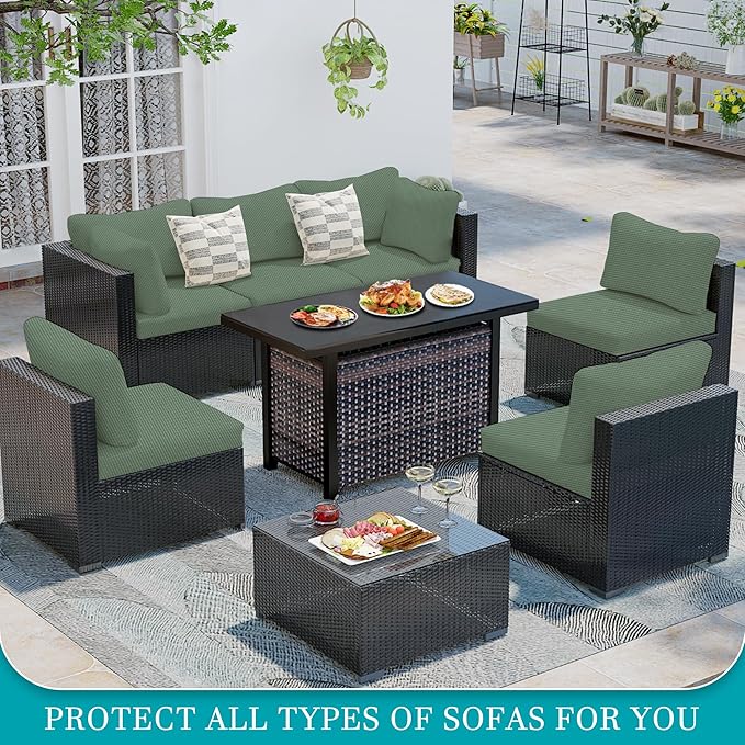 BIETYONE 14Pcs Stretch Patio Cushion Covers,Outdoor Couch Covers Replacement,Outdoor Couch & Sofa Slipcovers,for Patio Furniture Cushion Covers,Washable Reusable Furniture Protector (Cyan,Cover Only)