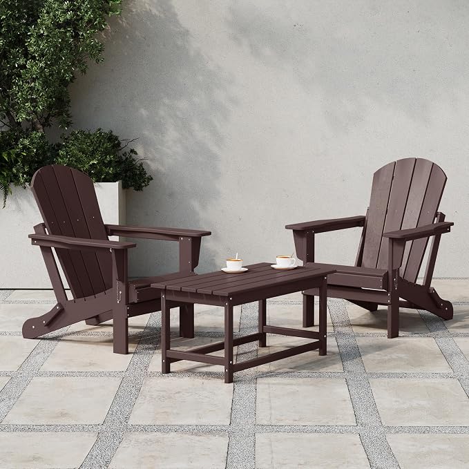 Costaelm Adirondack Conversation Table, HDPE Outdoor Drink Weather Resistant, Outdoor Patio Porch Accent Balcony Table for Pool, Seaside, Backyard, Dark Brown
