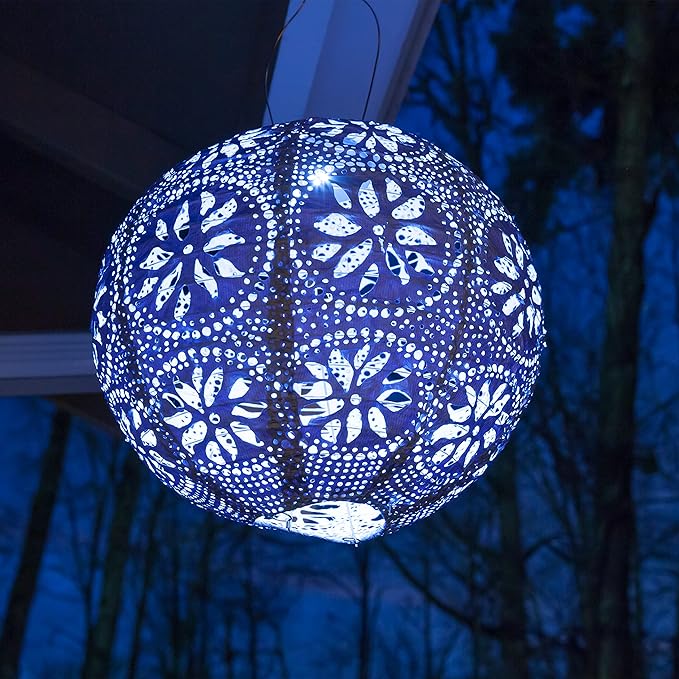 Allsop Home & Garden Soji Stella Boho Outdoor Weatherproof Tyvek® Hanging Solar Lantern. Dual White LEDs and Stainless Steel Easy to Hang Frame.