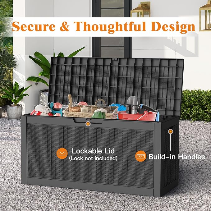 Outdoor Storage Box, 66 Gallon Waterproof Deck Boxes, Large Lockable Pool Storage Bins for Package Delivery, Porch, Garden Tool, Cushion, Patio, Anti-Theft Weatherproof & UV-Resistant Parcel Drop Box