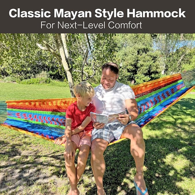CHULIM Handwoven Mayan Hammock with 10ft Tree Straps, 550lbs Capacity Soft Rope Double Hammock, Portable Outdoor Hammock with Carry Bag for Camping Backyard Beach - Green