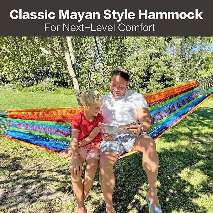 CHULIM Handwoven Mayan Hammock with 10ft Tree Straps, 550lbs Capacity Soft Rope Double Hammock, Portable Outdoor Hammock with Carry Bag for Camping Backyard Beach - Coffee