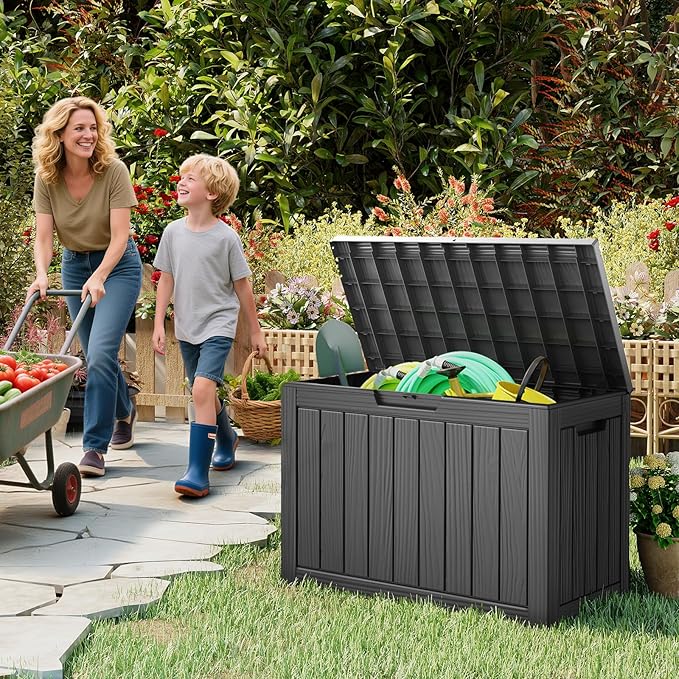 LubanNese Outdoor Storage Box, 50 Gallon Waterproof Resin Deck Box, Storage Bin for Package Delivery, Patio Furniture Cushion, Garden Tools, Pool Accessories, Weatherproof and UV Resistant