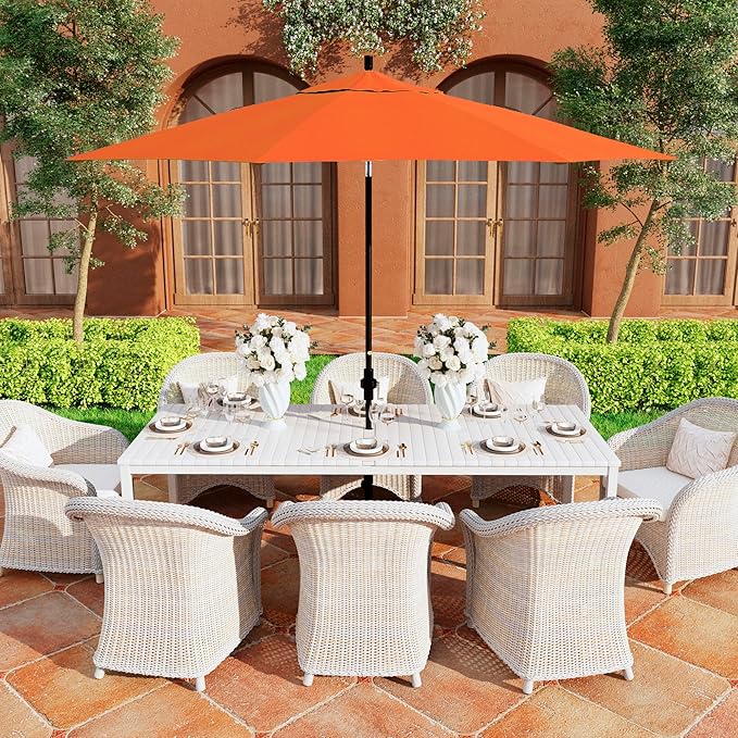 California Umbrella 11Ft Premium Sunbrella Patio Umbrella, Hand-Crank, Tilt-Collar, Black Frame, Tuscan Fabric