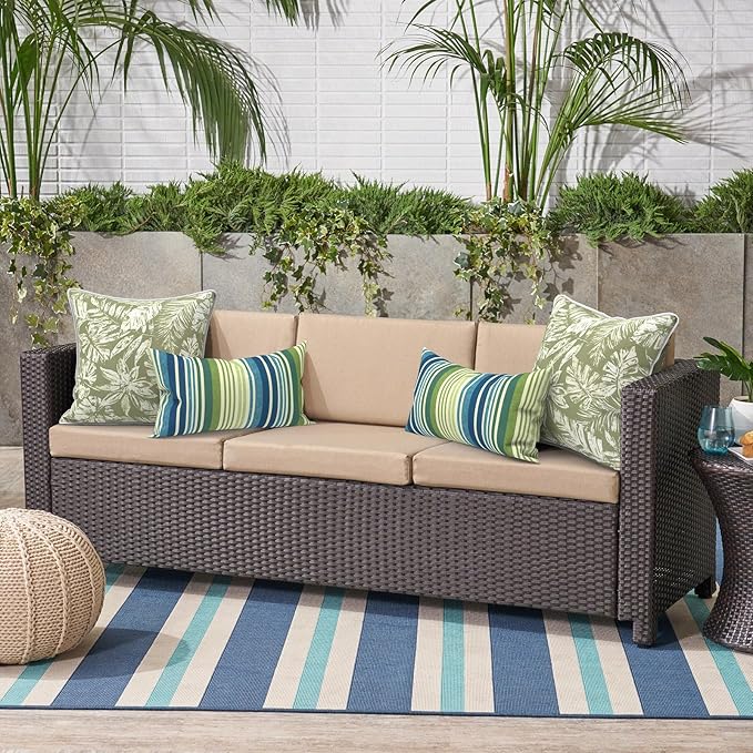 Outdoor Throw Pillow Covers Pack of 2, Decorative Water Repellent Square Pillow Cases with Piping 18x18 Inch, Tropical Leaf Green