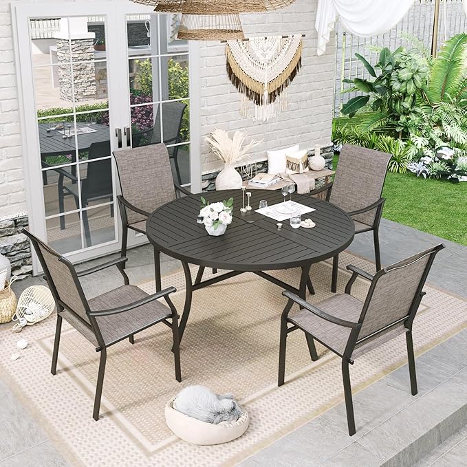 Sophia & William Outdoor Dining Set 5 Pieces, 4 Comfortable Textilene Chairs and 42" Round Patio Dining Table, Durable All-Weather Patio Furniture for Lawn, Park, and Courtyard Support 350lbs