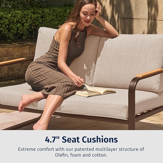 East Oak 4-Piece Patio Furniture Set, Outdoor Patio Set, 4.7inch Removable & Washable Deep Seating Cushion Outside Conversation Sets, Apricot