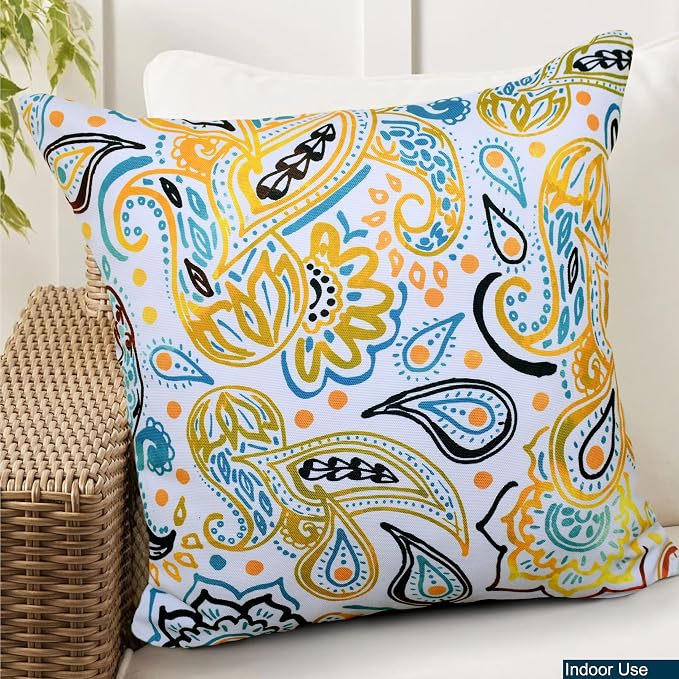 COZY TRENDS Decorative Indoor Outdoor Waterproof Throw Pillows with Inserts - Stylish Comfort for Your Patio Furniture, Garden Chairs, or Indoor Décor 18x18 Inches | Set of 2 (Yellow)