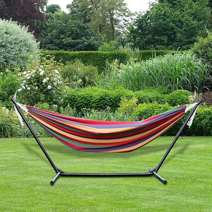 Hammock with Stand, 440lbs Heavy Duty Steel Frame Portable Hammock Combo with Carry Bag, 2 Person Capacity for Indoor Outdoor Patio Camping Red