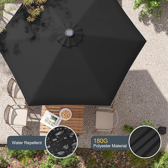 7.5ft Outdoor Umbrella Patio Umbrella with Solar Lights,18 LED Lighted Table Market Outdoor Umbrella, 2-Year-Non-Fading, for Pool, Deck, Garden,Backyard