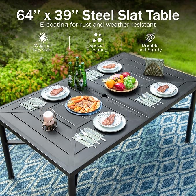 PHI VILLA 7 pcs Outdoor Dining Set,2 Swivel & 4 Stable Outdoor Dining Chairs and Metal Dining Table,Sling Fabric and Durable Frame,Outdoor Table and Chairs for Garden