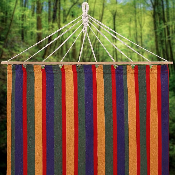Sterling Sports Hammock for 1 Person, 4ft Wide 420 lbs Capacity, Wooden Spreader for Outdoor Patio Yard Poolside, Cotton Tropical Rush