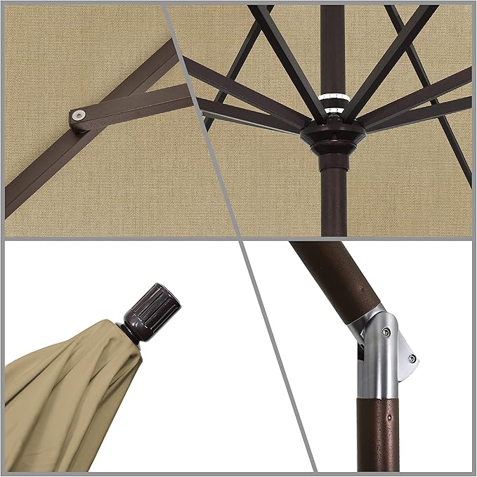 California Umbrella 11Ft Premium Sunbrella Patio Umbrella, Hand-Crank, Tilt-Collar, Bronze Frame, Heather Beige Fabric