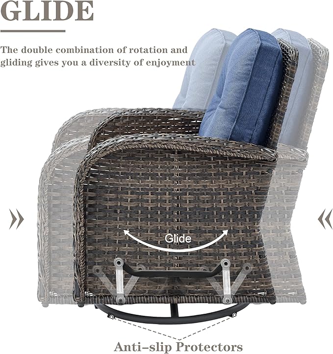 Belord 6 Piece Patio Conversation Sets - Wicker Patio Furniture Sets with Outdoor Swivel Rocker Chairs Outdoor Couch Perfect for Patio Deck Backyard, Brown Wicker Blue Cushion
