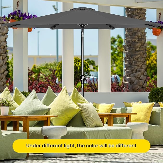 iPower 9ft Patio Umbrella Outdoor Table Umbrellas with 8 Sturdy Ribs, Push Button Tilt and Crank for Yard, Pool and Garden