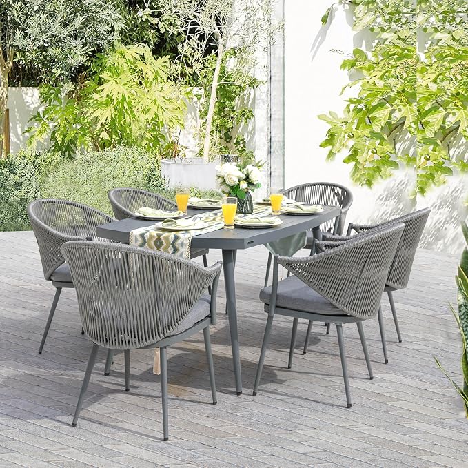 NUU GARDEN Outdoor Dining Table with 1.97" Umbrella Hole, All Weather Outdoor Patio Table, 6-Person Aluminum Rectangle Dining Table, Bistro Table for Garden, Poolside, Backyard, Grey