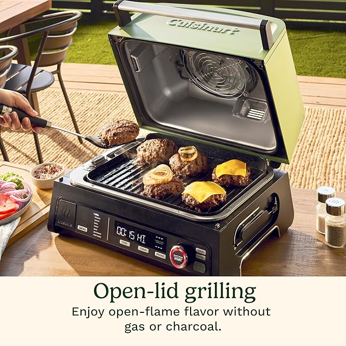 Cuisinart FlavorBoost™ 8-in-1 Outdoor Electric BBQ Grill & Portable Smoker, Air Fryer Grill Combo with Smart Probe, Smoke Drawer, 154 sq. in., Patio & Balcony Grill for Apartments, CEG-1302