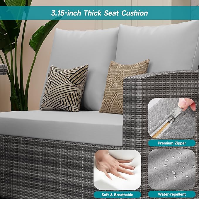 GAOMON Outdoor Patio Furniture Sets, PE Rattan Furniture Sectional Sofa Set with Storage Table, Patio Conversation Sets with Water-Repellent Cushions for Backyard, Deck, Poolside (9 Seat Gray/Gray)