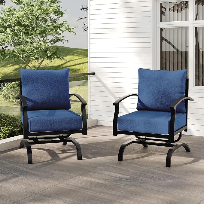 Kurapika 2 Pieces Patio Furniture Set, Outdoor Metal Rocking Chair, Patio Bistro Set Rocker Chairs with Thickened Cushions for Porch Garden Deck, Navy Blue