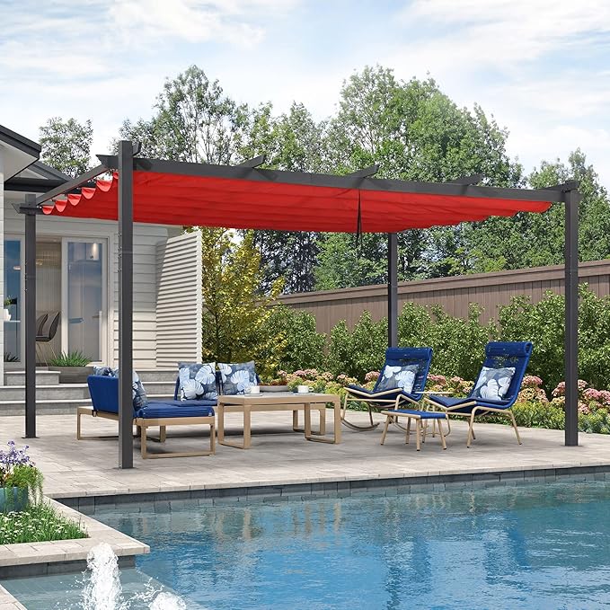 PURPLE LEAF 12' X 16' Outdoor Pergola with Retractable Canopy Aluminum Shelter for Porch Garden Beach Sun Shade Pavilion Grape Trellis Grill Gazebo Modern Backyard Deck Metal Patio Pergola Terra