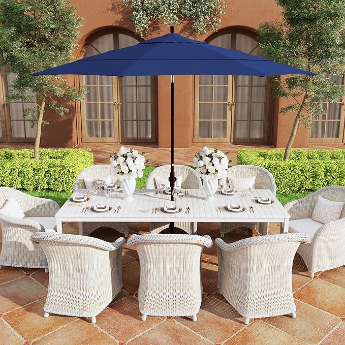 California Umbrella 11Ft Premium Sunbrella Patio Umbrella, Hand-Crank, Tilt-Collar, Bronze Frame, True Blue Fabric