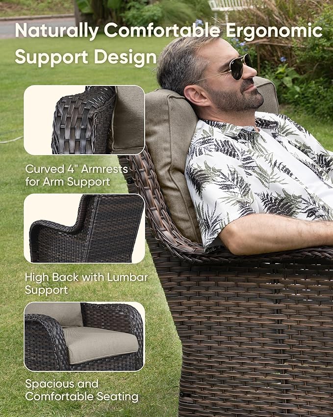 HUMMUH 8 Pieces Outdoor Patio Furniture Set with Fire Pit,L-Shaped Modular Sectional Couches with Swivel Patio Chairs,Wicker Conversation Set for Deck,Backyard,Porch,Garden