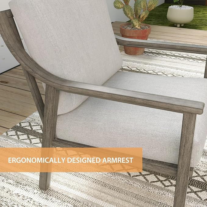 3-Piece Patio Conversation Set Aluminum for Outdoor Porch, Deck,(Grey) | All-Weather Aluminum Outdoor Conversation Set 1 Side Table and 2 Cushioned Armchairs rustproof