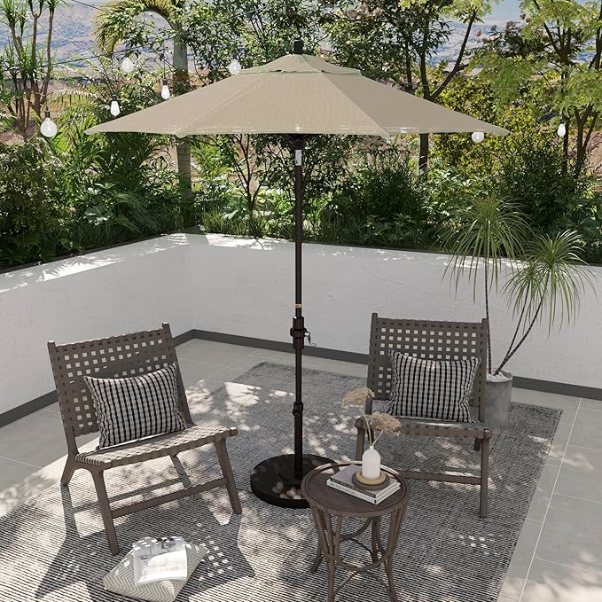 California Umbrella 7.5' Rd. Aluminum Patio Umbrella, Crank Lift, Collar Tilt, Bronze Pole