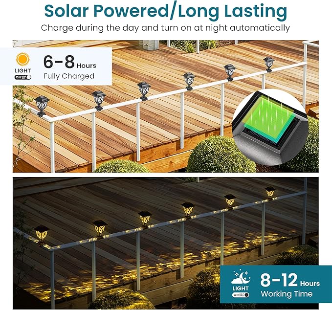 Solar Fence Lights Outdoor Waterproof, Led Solar Lights Outdoor for Chain Link Fence, Trampoline, Step, Stairs, Yard and Pathway, Warm White 6 Pack