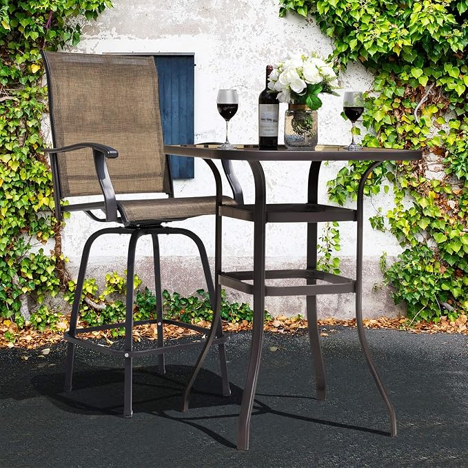 Avestar Nuu Garden Patio Bar Table, 32 Inch Outdoor Bar Height Bistro Table with with Tempered Glass Table Top and Powder-Coated Iron Frame,Black