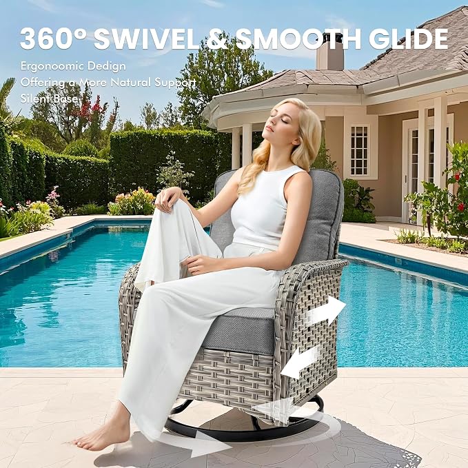 8 Pcs Patio Outdoor Furniture Set - All Weather Wicker Outdoor Sectional Sofa Couch with Swivel Rocking Chairs and Coffee Table,Patio Modular Rattan Conversation Set for Garden Deck Yard,Dark Grey