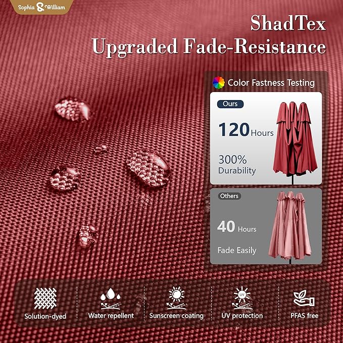 Sophia & William 15ft Extra Large Patio Umbrella with Base Included, 2-Tier Double-Sided Rectangle Outdoor Umbrella with Stand, Market Umbrella for Pool Garden Backyard, Red