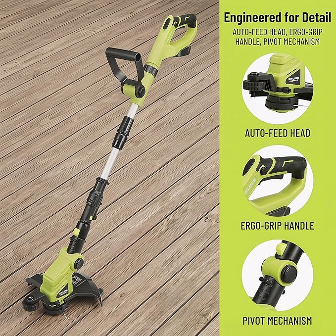 KITLUCK Cordless String Trimmer & Edger, 20V Electric Lawn Mower Weed Cutter with Auto Line Feed, 12″ Grass Trimmer Edger Lawn Tool with 4 PCS Spool Line and 2.0Ah Battery for Lawn Care, Yard, Garden