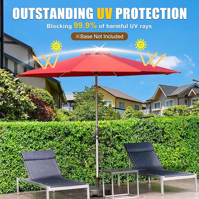 Domi 9FT Patio Umbrella Outdoor Market Umbrella with Silver Aluminum Pole, UV Resistant Canopy, Wind Vent, Tilt & Crank System, Perfect for Patio, Garden, Deck, Pool, Outdoor Dining, Red