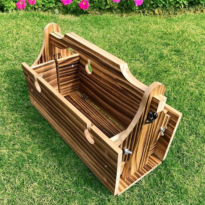 Wooden Folding Picnic Table with Storage Basket - 2-in-1 Portable Outdoor Table with Wine Glass Holder, Ideal for Champagne, Snacks and Beach or Park Picnics (Vintage)