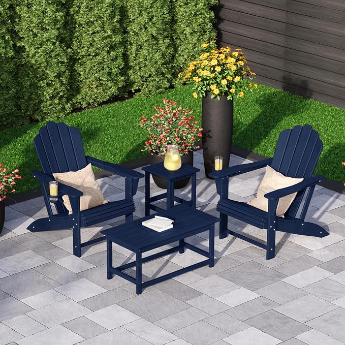 Costaelm Adirondack Conversation Table, HDPE Outdoor Drink Weather Resistant, Outdoor Patio Porch Accent Balcony Table for Pool, Seaside, Backyard, Navy Blue