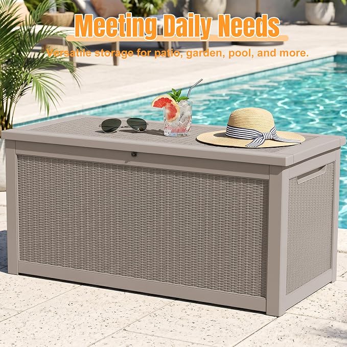 Outdoor Storage Box,320 Gallon Resin Deck Box,Waterproof & UV Resistant Lockable Package Delivery Bin,Toy Cabinet for Indoor & Outdoor